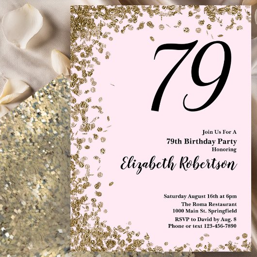Elegant 79. Geburtstag Einladung Pink Gold Sequins