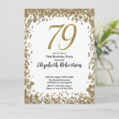 Elegant 79th Birthday Invitation With Gold Sequins Einladung (Stehend Vorderseite)