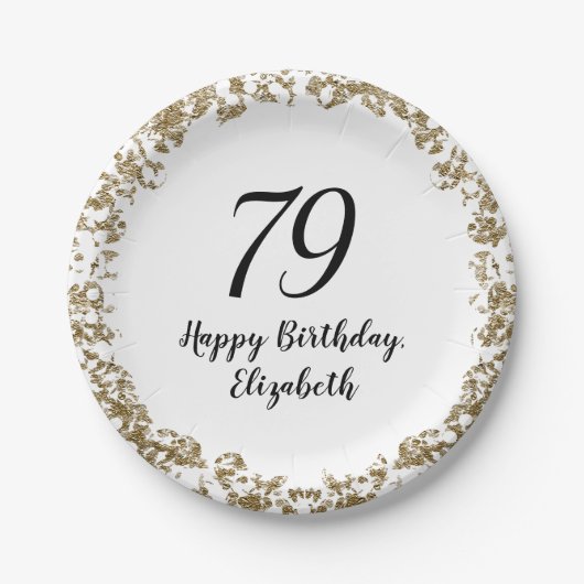 Elegant 79th Birthday Napkins With Gold Sequins Pappteller (Vorderseite)