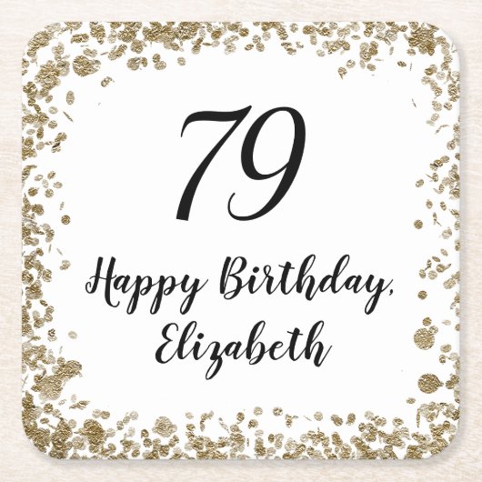 Elegant 79th Birthday Napkins With Gold Sequins Rechteckiger Pappuntersetzer (Vorderseite)