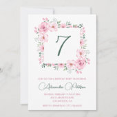 Elegant 7. Geburtstag Einladungen Floral Pink (Vorderseite)