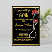 Elegant 80 Achtzig Geburtstag Black REAL Gold Folieneinladung (Stehend vorne)