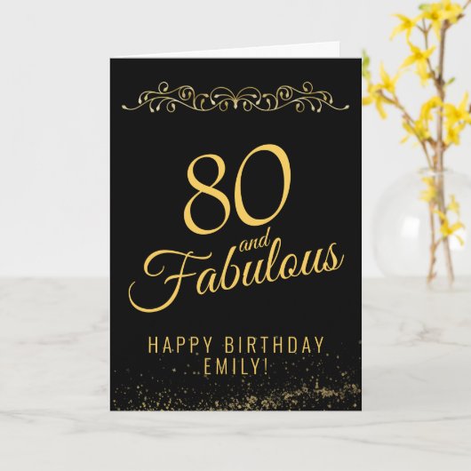 Elegant 80 and Fabulous Ornament 80th Birthday Karte (Gelbe Blume)