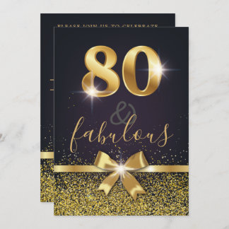 Elegant 80 & Fabulous Gold Glitzer 80. Geburtstag Einladung