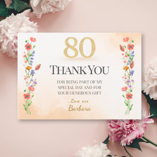 Elegant 80. Geburtstag - 80 Jahre Wildblumen Dankeskarte