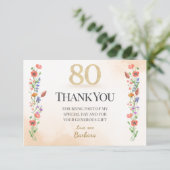Elegant 80. Geburtstag - 80 Jahre Wildblumen Dankeskarte (Stehend Vorderseite)