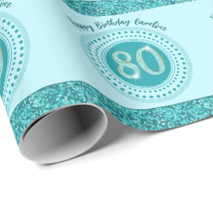 Elegant 80. Geburtstag Aquamarin Blue Glitzer & St Geschenkpapier
