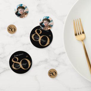 Elegant 80. Geburtstag Black Gold Calligraphie Konfetti