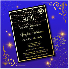 Elegant 80. Geburtstag Black REAL Gold Folieneinladung