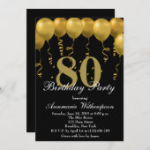 Elegant 80. Geburtstag Einladung Gold Ballons (Vorne/Hinten)