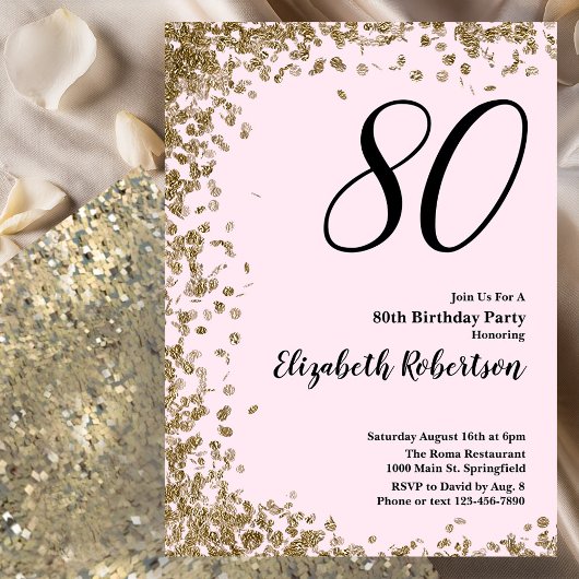 Elegant 80. Geburtstag Einladung Pink Gold Sequins