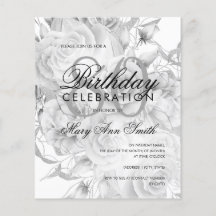 Elegant 80. Geburtstag Floral Silver White Einladu