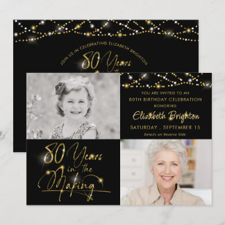 Elegant 80. Geburtstag Gold Lights Script 2 Fotos Einladung