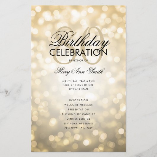 Elegant 80 Geburtstag Programm Lights Gold Menü (Vorderseite)