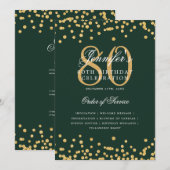 Elegant 80. Geburtstag Programm Menü Gold Green (Vorne/Hinten)