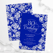 Elegant 80. Geburtstag Royal Blue Silver Rose Einladung