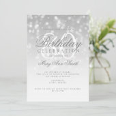 Elegant 80. Geburtstag Silver Bokeh Sparkle Lights Einladung (Stehend Vorderseite)