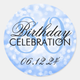 Elegant 80. Geburtstagsparty Blue Glitzer Lights Runder Aufkleber