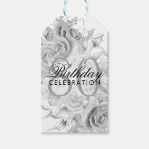 Elegant 80. Geburtstagsparty Floral Silver White Geschenkanhänger