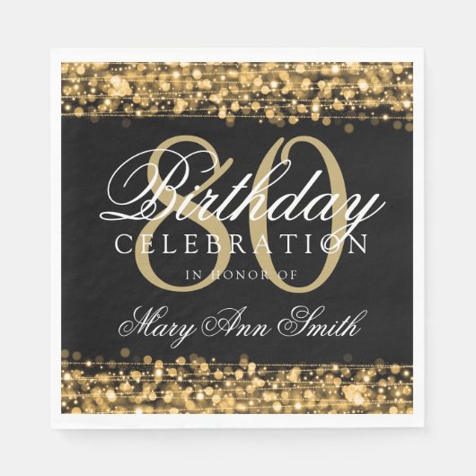 Elegant 80. Geburtstagsparty Glitzern Gold Serviette (Vorderseite)
