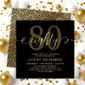 Elegant 80 Gold Script Black 80. Geburtstag Einladung