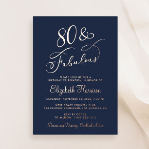Elegant 80 und fabelhafte Blues 80. Geburtstagspar Folieneinladung