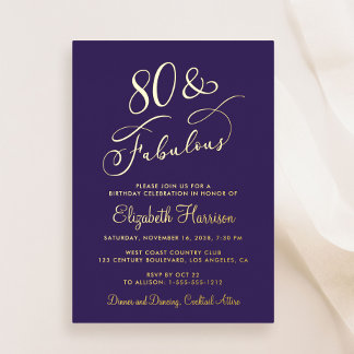 Elegant 80 und fabelhafte Lila 80. Geburtstagspart Folieneinladung