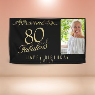 Elegant 80 und fabelhaftes Geburtstags-Foto Black Banner