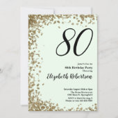 Elegant 80th Birthday Invitation Green Gold Sequin Einladung (Vorderseite)