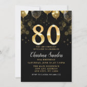 Elegant 80th Birthday Invitation with Gold Ballons Einladung (Vorderseite)
