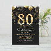 Elegant 80th Birthday Invitation with Gold Ballons Einladung (Stehend Vorderseite)
