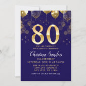 Elegant 80th Birthday Invitation with Gold Ballons Einladung (Vorderseite)