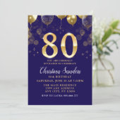 Elegant 80th Birthday Invitation with Gold Ballons Einladung (Stehend Vorderseite)