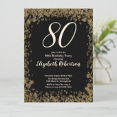 Elegant 80th Birthday Invitation With Gold Sequins Einladung (Stehend Vorderseite)