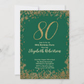 Elegant 80th Green Birthday Invitation Gold Sequin Einladung (Vorderseite)