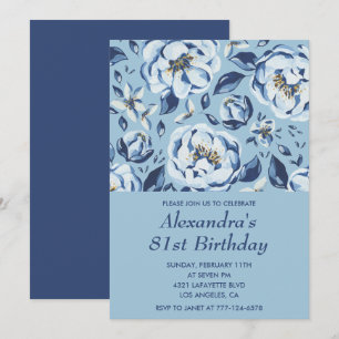 Elegant 81. Geburtstag Einladungen Floral Blue