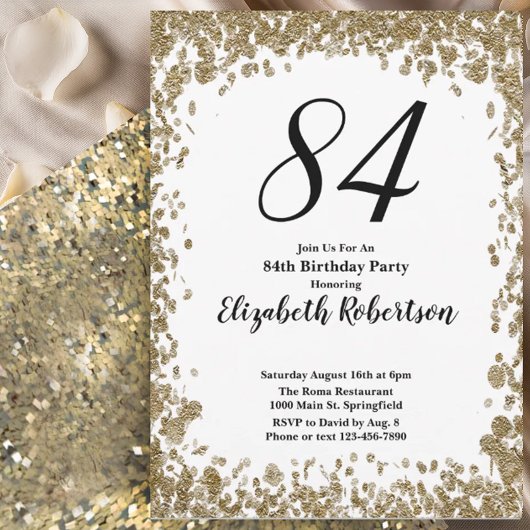 Elegant 84th Birthday Invitation For Her in Gold Einladung