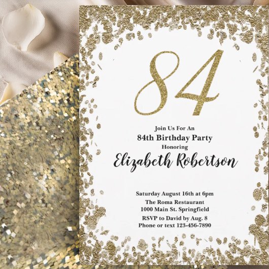 Elegant 84th Birthday Invitation For Her in Gold Einladung