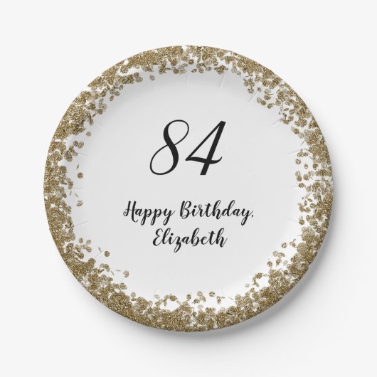 Elegant 84th Birthday Plates With Gold Sequins Pappteller (Vorderseite)