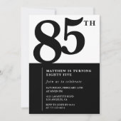 Elegant 85. Geburtstag Einladung Black Chic Modern (Vorderseite)