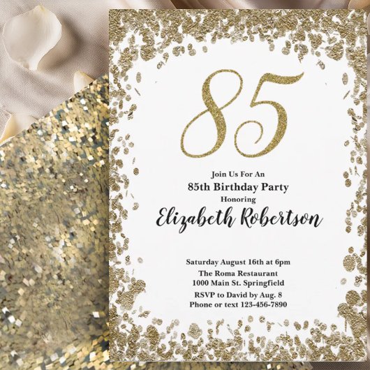 Elegant 85th Birthday Invitation For Her in Gold Einladung