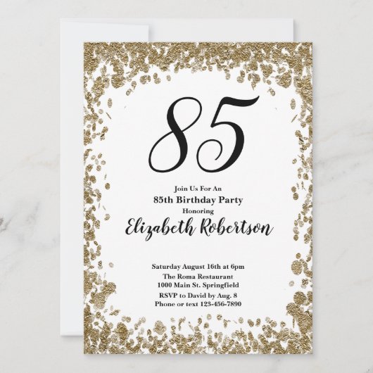 Elegant 85th Birthday Invitation For Her in Gold Einladung (Vorderseite)