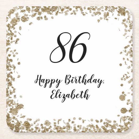 Elegant 86th Birthday Coasters With Gold Sequins Rechteckiger Pappuntersetzer (Vorderseite)