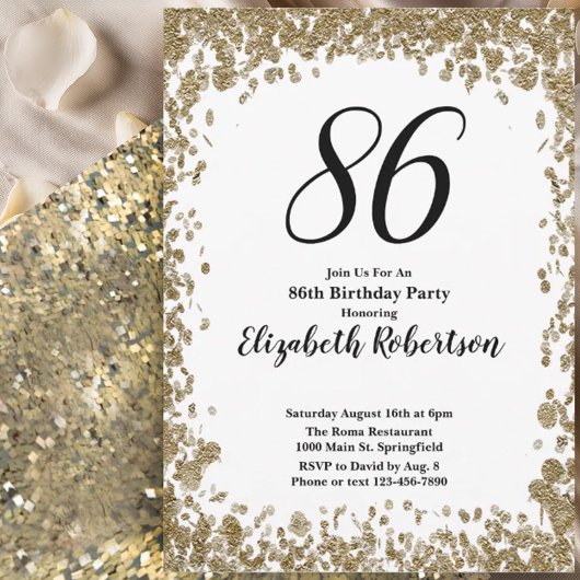 Elegant 86th Birthday Invitation For Her in Gold Einladung