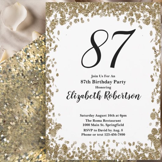 Elegant 87th Birthday Invitation For Her in Gold Einladung