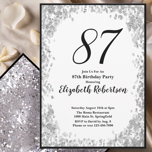 Elegant 87th Birthday Invitation For Her in Silver Einladung