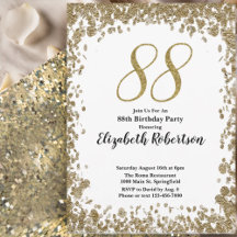 Elegant 88th Birthday Invitation For Her in Gold