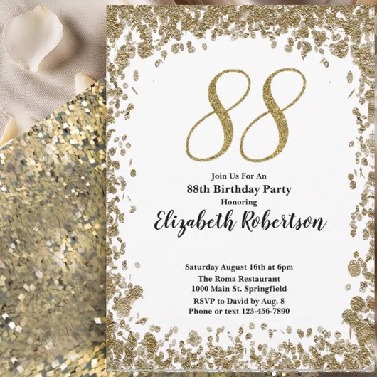 Elegant 88th Birthday Invitation For Her in Gold Einladung