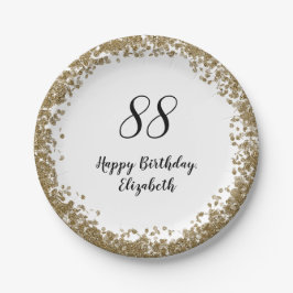 Elegant 88th Birthday Plates With Gold Sequins Pappteller