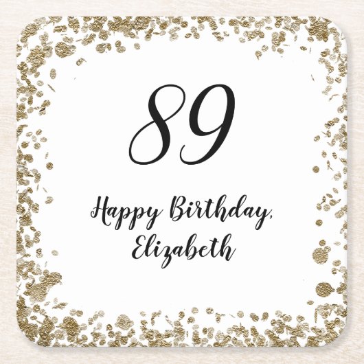 Elegant 89th Birthday Coasters With Gold Sequins Rechteckiger Pappuntersetzer (Vorderseite)